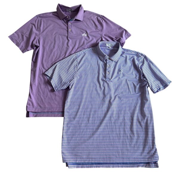 Peter Millar Summer Comfort Mens Sz M Polo Shirt Lot Of 2 Purple Solid & Striped - Picture 1 of 7